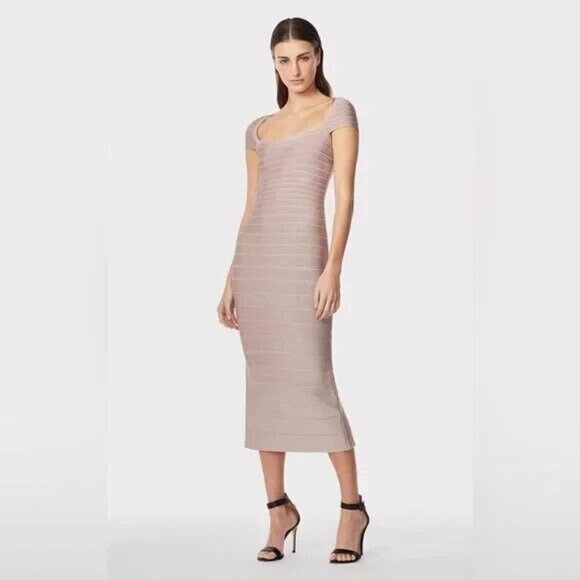 Herve Leger BNWOT womens cap sleeve blush pink midi dress NEW sz Xsmall - Picture 13 of 13